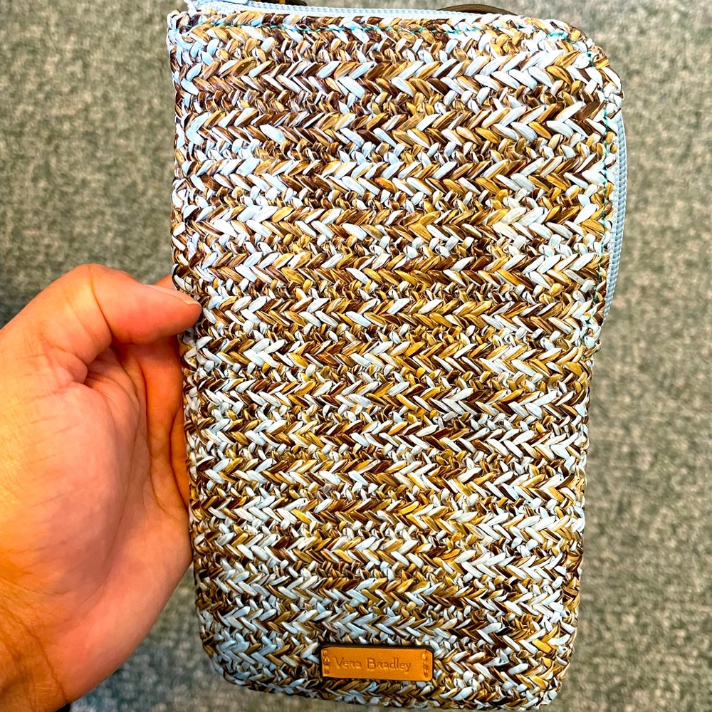 Vera Bradley Mint Brown Sea Life Straw Cell Phone Crossbody